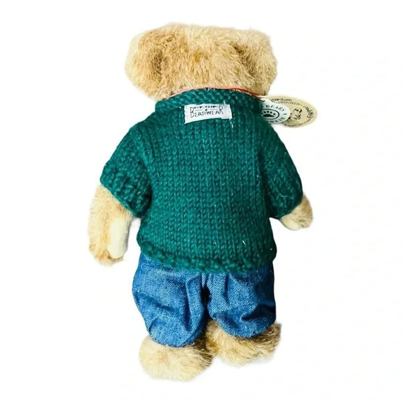 Boyds Bears Edmund T Bear Fall 1996 Green Sweater Jeans Overalls 10" NWT - Picture 4 of 10